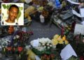 Stephen Lawrence photo, grave stone and flowers