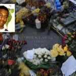 Stephen Lawrence photo, grave stone and flowers