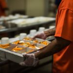 Prisoner with tray of prison food