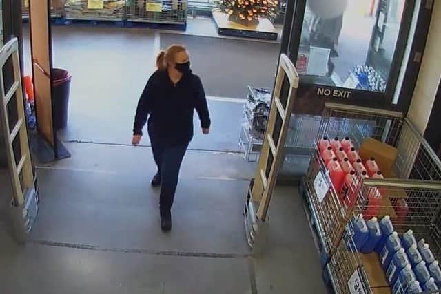 CCTV image of Fiona Beal entering B&Q in Northampton, November 2021.