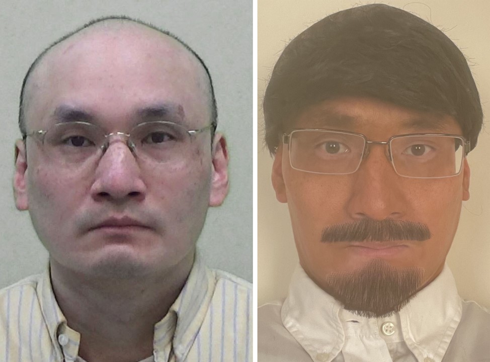 Thomas Kwan mugshot on left and him in disguise on right