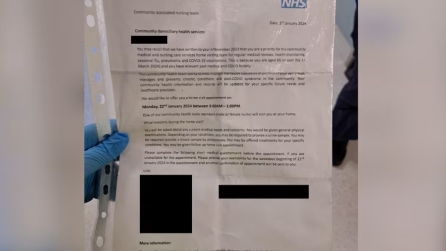 Fake NHS letter sent by Thomas Kwan to his victim